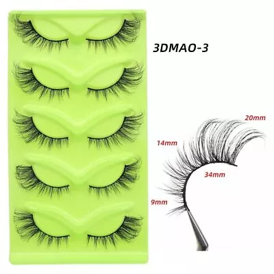 5 Pairs Cat Eye Lashes Fox False Eyelashes 3D Natural Look Full Strip Lashes • £4.39