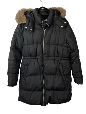 Old Navy Maternity Long Puffer Coat With Fur Lined Hood M Excellent Condition • $35