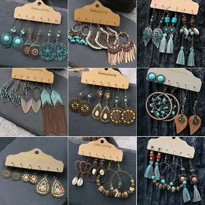 $7.69 • Buy Boho   Earrings Set 3 Pairs Retro Leaf Tribal Ethnic Drop Dangle Women Gift