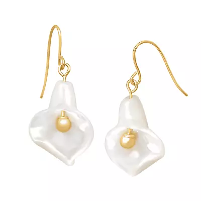 Finecraft Natural Mother-of-Pearl Flower Drop Earrings In 14K Yellow Gold • $34.99