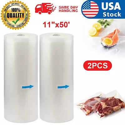 2 Rolls Food Vacuum Sealer Bags 8 X50' & 11 X50' Vaccum Saver Storage Seal Bag • $20.79