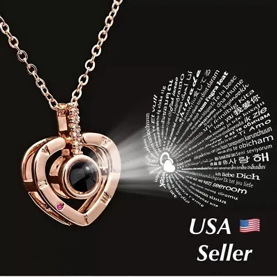 100 Languages Light Projection I Love You Heart Pendant Necklace Lover N151 • $7.99