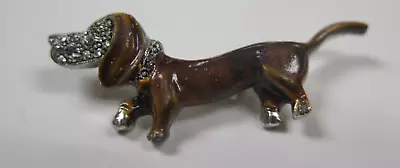 Vintage Dachshund Wiener Dog Brooch Pin Brown / Gemstones • £4.82