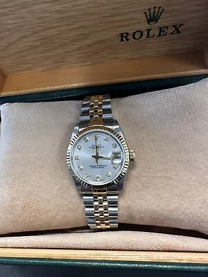 Ladies Midi Steel & Gold Rolex Datejust 31mm 68273 Custom Silver Diamond Dial • £5850