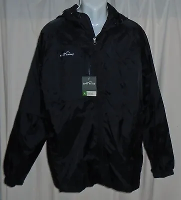 NWT MENS EDDIE BAUER BLACK PACKABLE WIND JACKET Size: LARGE • $29.77