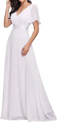 Ever-Pretty Women's Double V-Neck Short Flutter Sleeves Bridesmaid Dress UK 24 • £39.99