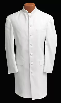 Men's Long White Mandarin Nehru Collar Tuxedo Frock Coat Western Duster 40XL • $34.99