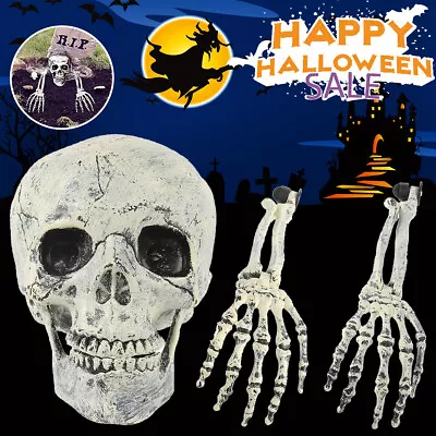 Halloween Skeleton Decoration Spooky Skull Hand Head Set Scary Skull Bones Decor • £6.96