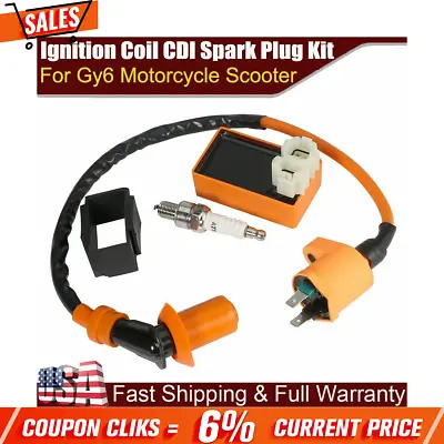 Picture 1 Of 10 Hover To Zoom Racing Ignition Coil Spark Plug CDI For Gy6 Scoot • $10.64