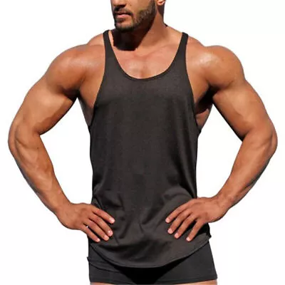 Solid Colour Mens Sports Vest Cotton Bodybuilding Fitness Thin Belts I-Back... • £6.47