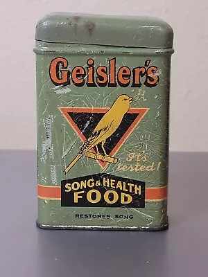 Vintage Geislers Song Health Bird Food Restorer Tin Litho Pet Veterinary • $65