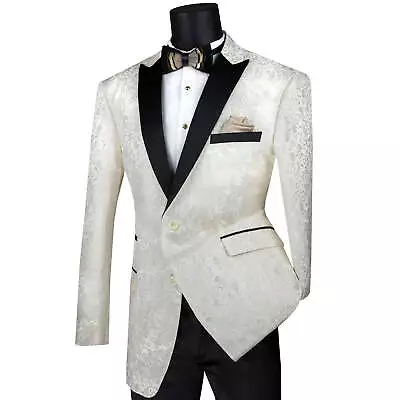 VINCI Men's Ivory Paisley 2-Button Regular Fit Tuxedo Jacket - NEW • $125