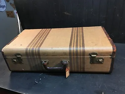 Vintage 1900s Wood Suit Case Carpet Bagger Suit Case 24 X12 X 7 Tweed • $85.49