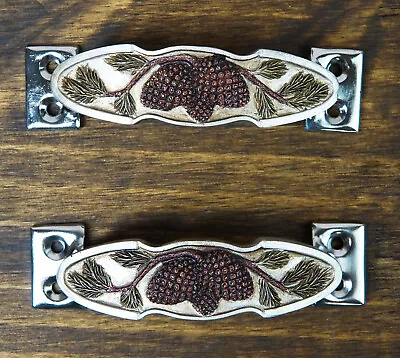 Rustic Western Pinecones Sprig Branch Drawer Cabinet Furniture Bar Pulls 2-Pack • $19.99