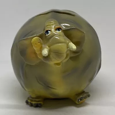 Vintage Whimsical Chubby Elephant Bank Sturdy Resin Olive Green Kids Piggy Bank • $10.99