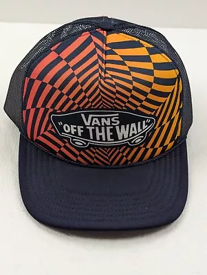 Vans Off The Wall Mens Navy Yellow Red Adjustable Snapback Trucker Mesh Hat Cap • $12.99