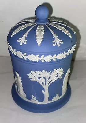 VTG Wedgwood Blue Jasperware With Lid Covered Tobacco Jar Fine Bone China 4.5” • $44.99