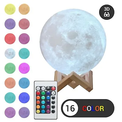 $21.85 • Buy 3D Moon Night Light Table Lamp USB Charging Remote Touch Control Home Decor Gift