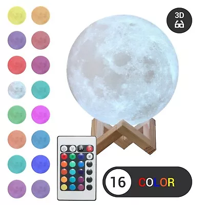 3D Moon Night Light Table Lamp USB Charging Remote Touch Control Home Decor Gift • $9.95