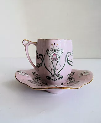 Haas & Czjzek Coffee Cup Saucer Pink Porcelain Czechoslovakia Perfect Condition • $65