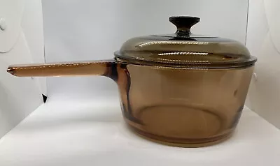 Vintage Pyrex Visions Corning Ware Amber 2.5 L Sauce Pan Cookware With Lid USA • $34.99