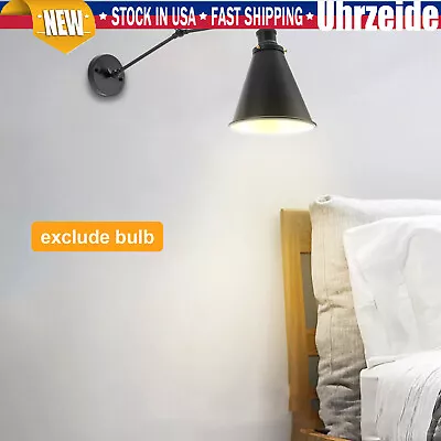 Vintage Horn Lamp Swing Arm Wall Sconce Light Bedroom Lighting Adjustable Black • $25.65