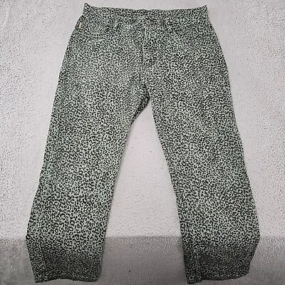 Pleasures Pants Mens Size 32x27 Green Leopard Cheetah Print Denim Straight Fit • $59.49