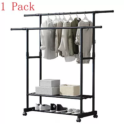 1-3PK Heavy Duty Clothing Garment Rack Rolling Clothes Organizer Double Rails • $32.99