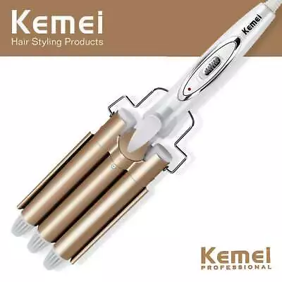 $35.99 • Buy KEMEI Ceramic Triple Barrel Hair Wave Styler Crimper Curling Iron Curler Wand