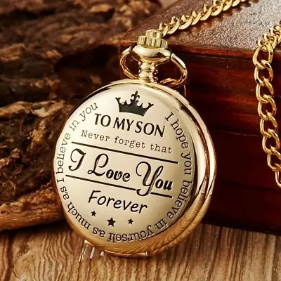 Engraved Pocket Quartz Watch Chain Fob Watches Men Gift To My Son I Love You New • $23.98