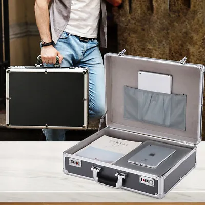 Aluminum Hard Case Tablet File Document Men Briefcase Black Hardware Toolbox • $75.04