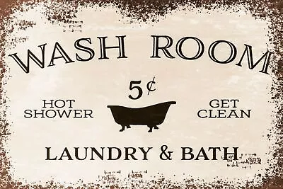 Washroom Bath And Laundry Retro Vintage Style Metal Sign Bathroom Shower • £8.49