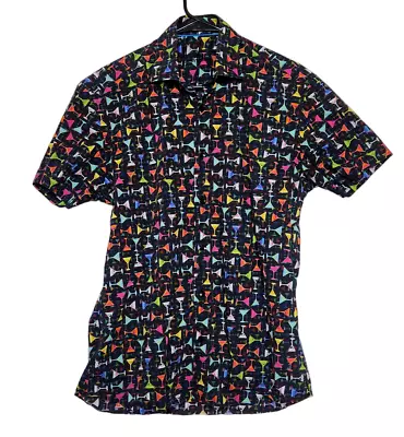 Bertigo Mens M Button Up Shirt Martini Glass Cocktails Short Sleeve • $29.99