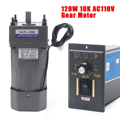110V 120W AC Gear Motor Electric Motor Variable Reducer W/ Speed Controller 1:10 • $102.60