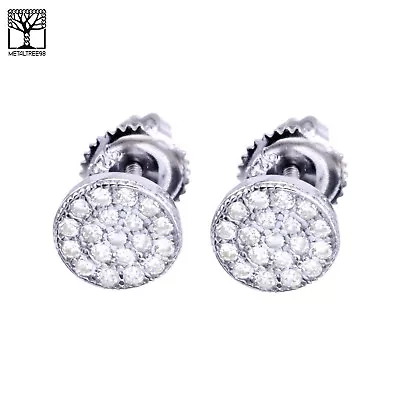 Men's Sterling Silver Iced 6 Mm Flat CZ Round Screw Back Earrings SHS 489 S • $15.89