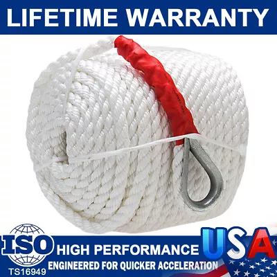 3/4 X200' 12592LB Nylon Anchor Boat/Sailboat Rope Twisted Three Strand W/Thimble • $79.59