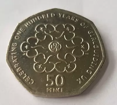 2010 CIRCULATED 50p 1OO YEARS OF GIRL GUIDES GirlGuiding Fifty Pence Coin QE II • £2.50