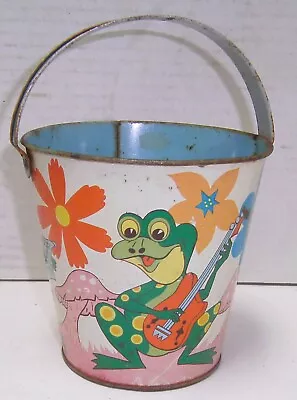 Vintage Ohio Art Frogs Playing Instruments Flowers Mushrooms Sand Pail Bucket VG • $9.99