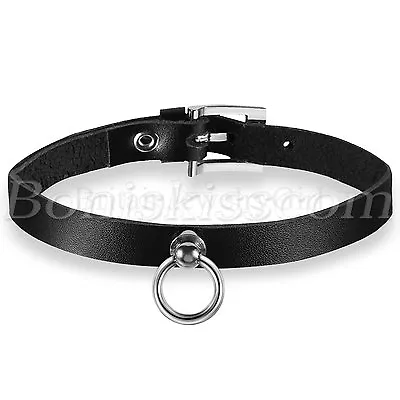 Women Fashion Punk Gothic Charm Black Leather Choker O Ring Belt Collar Necklace • $9.99