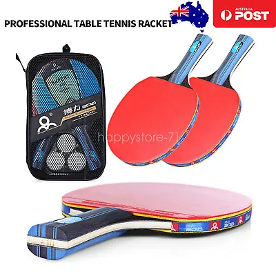 $19.59 • Buy Table Tennis Kit 1 Pair Professional Ping Pong Racket Paddle Bat With 3 Balls AU