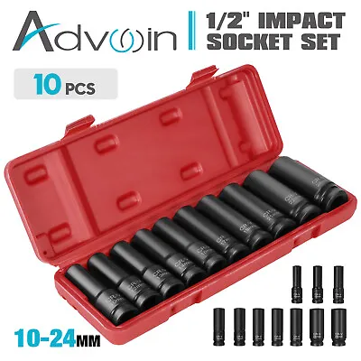 1/2 Inch Drive Deep Impact Socket Set 10-24MM Heavy Metric Garage Tool Kit 10PCS • $36.90