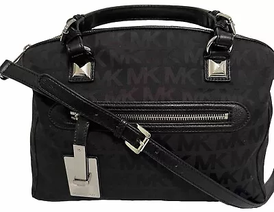 Michael Kors Jet Set Calista Black Canvas MK Logo Satchel Crossbody Handbag • $34