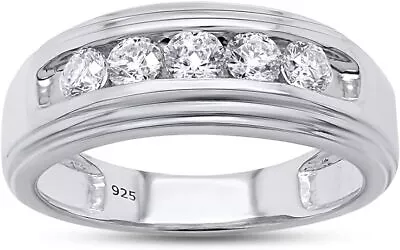 1/2Ct Men's Anniversary Wedding Band Ring Lab Created Moissanite Sterling Silver • $97.10