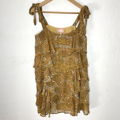 Show Me Your Mumu Womens XL Rowan Ruffle Mini Dress Golden Paisley • $29.98