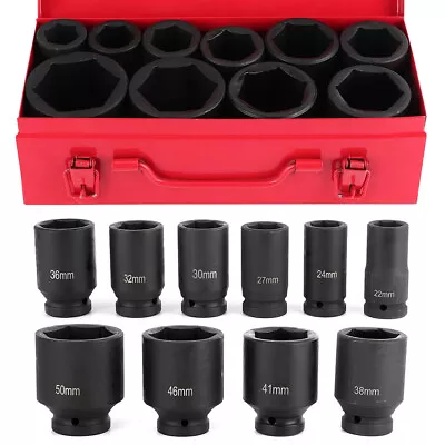 10PCS 3/4  DRIVE DEEP IMPACT Socket Set 22-50mm HGV Long Reach Impact Socket US • $86.73