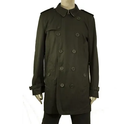 Burberry BRIT Men's Cotton Black Trench Jacket Check Lining Coat Size XL • $599