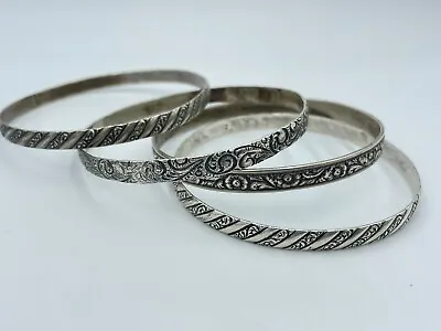 Lot Of 4 Danecraft Vintage Sterling Silver Decorative Bangle Bracelets Floral • $119.99