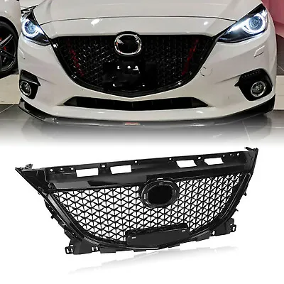 Front Grille Honeycomb Grill Grille For Mazda 3 Axela 2014 2015 2016 Sedan Black • $169.60