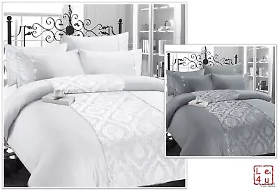 Duvet Cover Set Damask Velvet Jacquard Diamante Quilt Covers Luxury Bedding Sets • £6.17