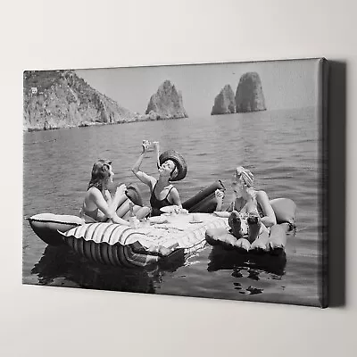 Floating Luncheon Three Women Eat Spaghetti Lake Of Capri 1939 Canvas Art Print • $59